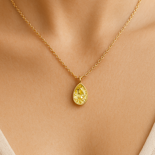 Pear Yellow Diamond Bezel Necklace