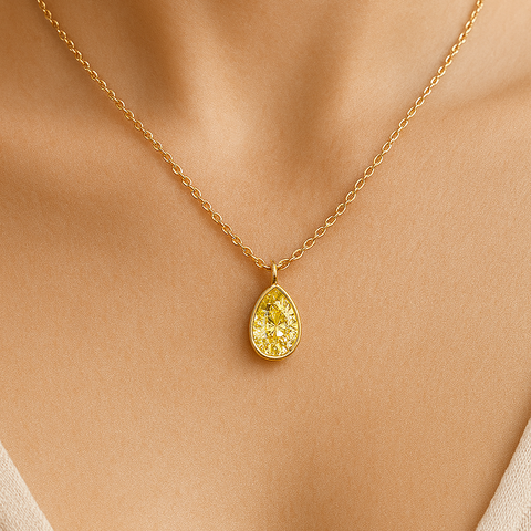 Pear Yellow Diamond Bezel Necklace